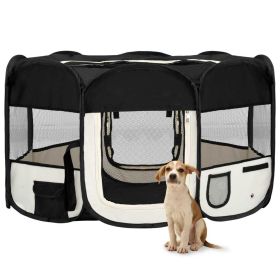 Foldable Dog Playpen with Carrying Bag Black 57.1"x57.1"x24"