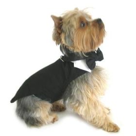Dog Harness Tuxedo w/Tails, Bow Tie, and Cotton Collar (Color: black, size: 3X-Large)