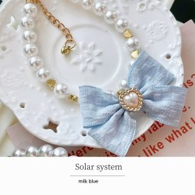 Japanese Pet Necklace Pearl Collar Bow Jewelry (Option: Japanese Milk Blue-XS)