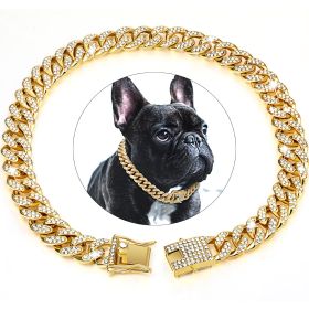 Dog Chain Crystal Artificial Diamondoid Dog Collar Walking Metal Chain Collar With Secure Buckle (Color: Rose Gold, size: XS)