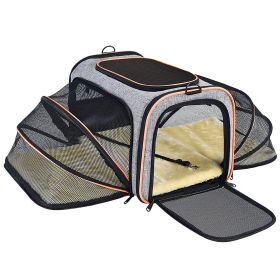 Pet Carrier Expandable Foldable Soft Dog Bag Backpack 5 Open Doors Reflective Tapes Pet Travel Bag Carrier for Cats (Color: Orange)
