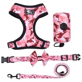 4Pcs Set Reflective No Pull Dog & Cat Harness Collar Leash With Dog Poop Bag For Small Medium Dog (Color: Pink, size: XL)