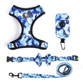 4Pcs Set Reflective No Pull Dog & Cat Harness Collar Leash With Dog Poop Bag For Small Medium Dog (Color: Blue, size: L)