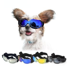 Dog Goggles Small Dog Sunglasses UV Protection Big Cat Glasses Fog/Windproof Outdoor Doggy Eyewear with Adjustable Band for Small Dogs (Color: Silver)