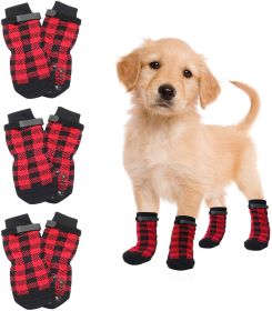Chrismas Anti-Slip Dog Socks; Waterproof Paw Protectors with Reflective Straps Traction Control for Indoor & Outdoor Wear; 4pcs (colour: Yellow dog claw, size: M(4 packs only))