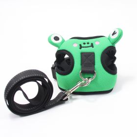 dog harness set; with leas frog leash pet mesh breathable small dog chest back retractable dog leash pet harness (Specification (L * W): M, colour: Calf+traction rope)