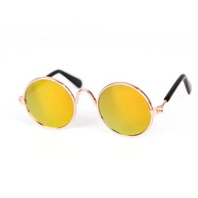 Pet Sunglasses Dog Cat Vintage Round Reflection Glasses for Photos Props Fashion Accessories (Color: Yellow)