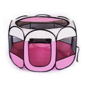 Large 44.9x 44.9x 22.8  Portable Foldable Pet Playpen Kennel House Playground for Puppy Cat Kittens Bunny Chicks Indoor Outdoor Travel Camping (Color: Pink- Beige)