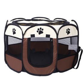 Large 44.9x 44.9x 22.8  Portable Foldable Pet Playpen Kennel House Playground for Puppy Cat Kittens Bunny Chicks Indoor Outdoor Travel Camping (Color: Brown- Beige)