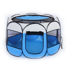 Large 44.9x 44.9x 22.8  Portable Foldable Pet Playpen Kennel House Playground for Puppy Cat Kittens Bunny Chicks Indoor Outdoor Travel Camping (Color: Blue- Beige)
