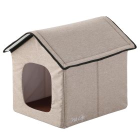 Pet Life "Hush Puppy" Electronic Heating and Cooling Smart Collapsible Pet House (Color: Beige, size: large)