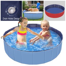 Foldable Pet Swimming Pool PVC Kiddie Baby Dog Swim Pool Bathing Tub Playmat Kids Pools (Color: Blue)
